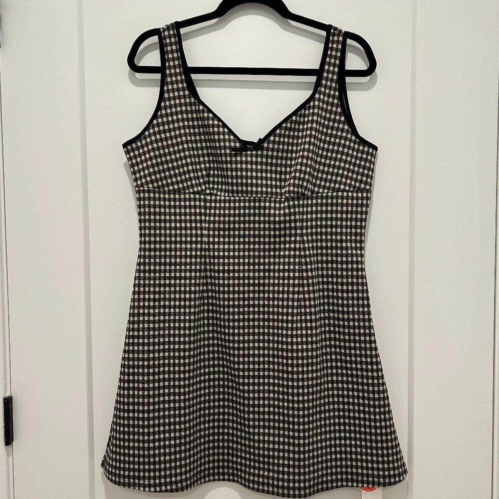 NWT CIDER V-Neck Check Bowknot Mini Dress (XL)